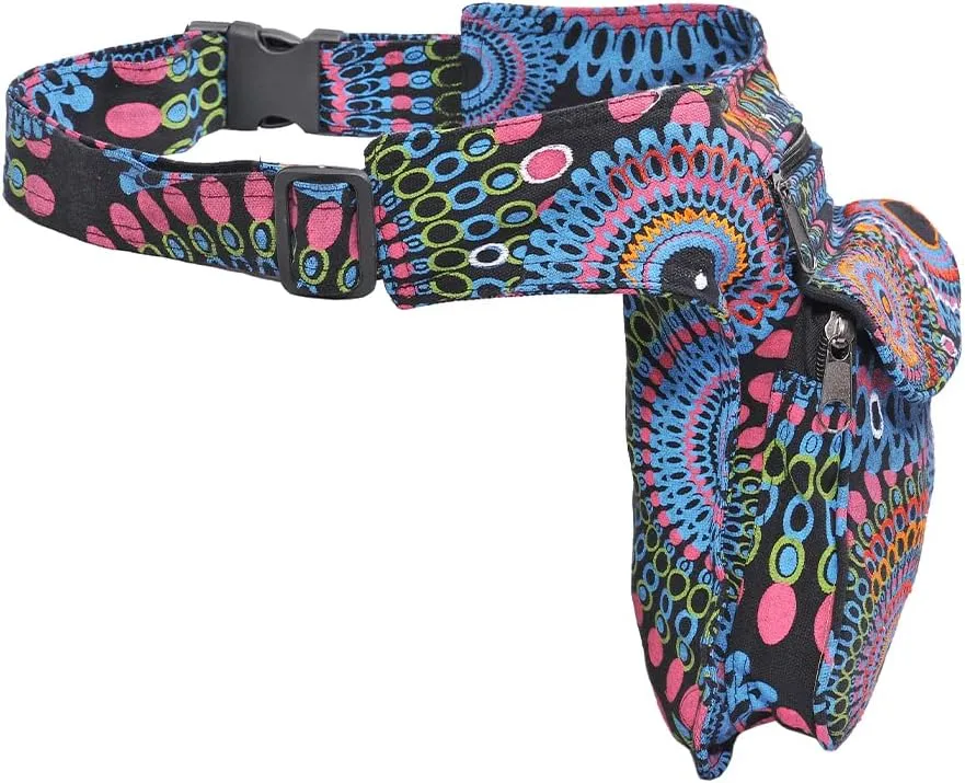The Collection Royal Handmade Festival Waistpack Boho Hippie Waist Bag Hip Bum Running Belt Fanny Pack Travel Utility Belt (Blk Blu Prpl)