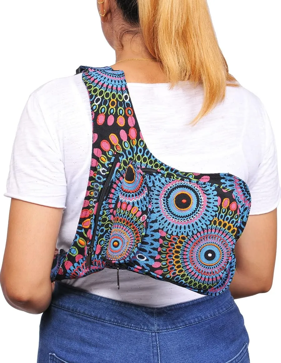 The Collection Royal Handmade Festival Waistpack Boho Hippie Waist Bag Hip Bum Running Belt Fanny Pack Travel Utility Belt (Blk Blu Prpl)