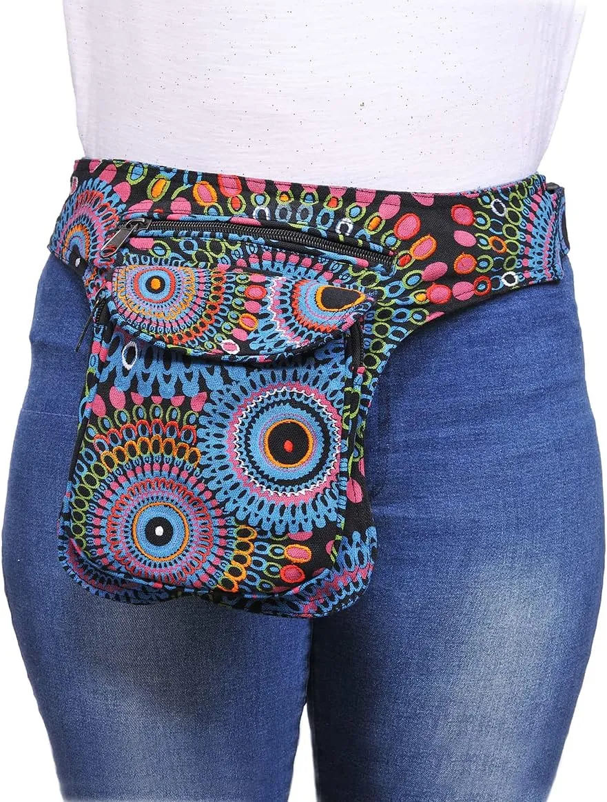 The Collection Royal Handmade Festival Waistpack Boho Hippie Waist Bag Hip Bum Running Belt Fanny Pack Travel Utility Belt (Blk Blu Prpl)