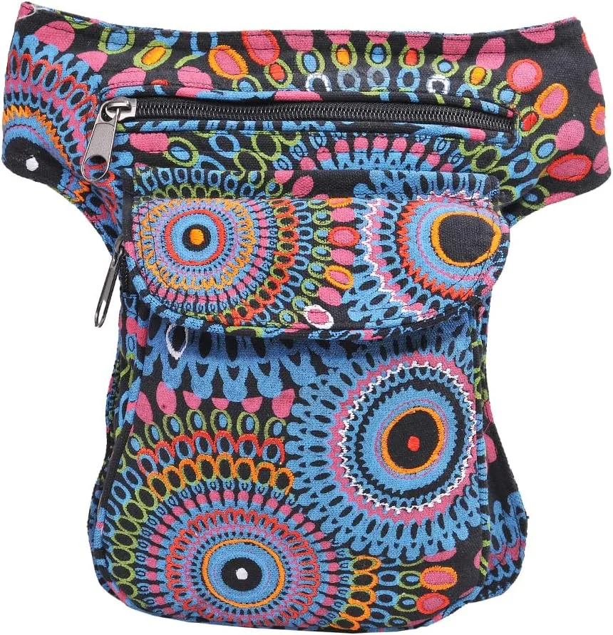 The Collection Royal Handmade Festival Waistpack Boho Hippie Waist Bag Hip Bum Running Belt Fanny Pack Travel Utility Belt (Blk Blu Prpl)