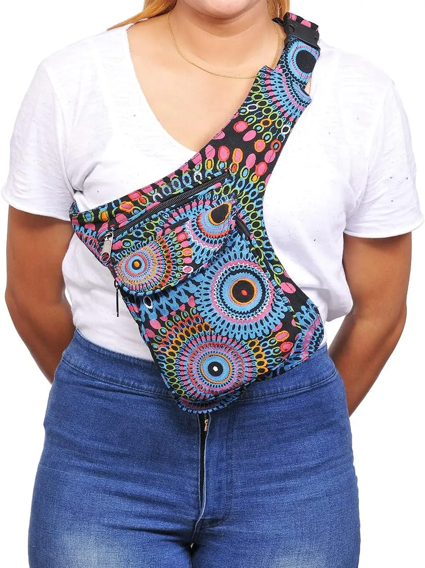 The Collection Royal Handmade Festival Waistpack Boho Hippie Waist Bag Hip Bum Running Belt Fanny Pack Travel Utility Belt (Blk Blu Prpl)