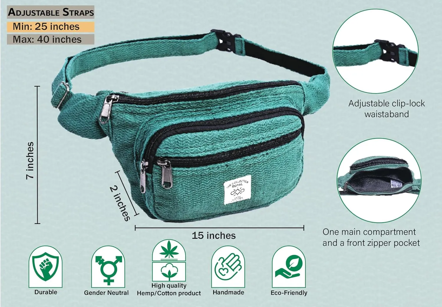 The Collection Royal Himalayan Hemp and Cotton Fanny Pack, Eco-friendly, Fanny Packs Boho, Hippie Fanny Pack, Waist Belt, Travel Utility Belt