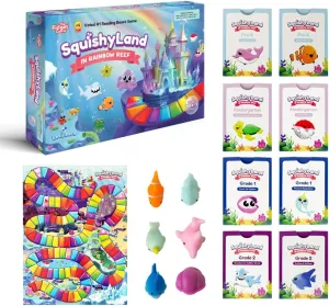 The Fidget Game SquishyLand in Rainbow Reef - Educational & Phonics Learning Activities for Children in Pre-K to 2nd Grade - Mochi Squishy Toys Set with Board Game (2-6 Players) & Card Packs Included