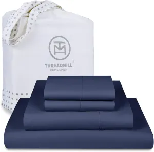 Threadmill American Supima King Size Cotton Sheets, 1200 Thread Count, 4 Piece Luxury Bed Sheets for King Mattress, 5 Star Hotel Quality Sheets with Elasticized Extra Deep Pocket, Folkstone Blue