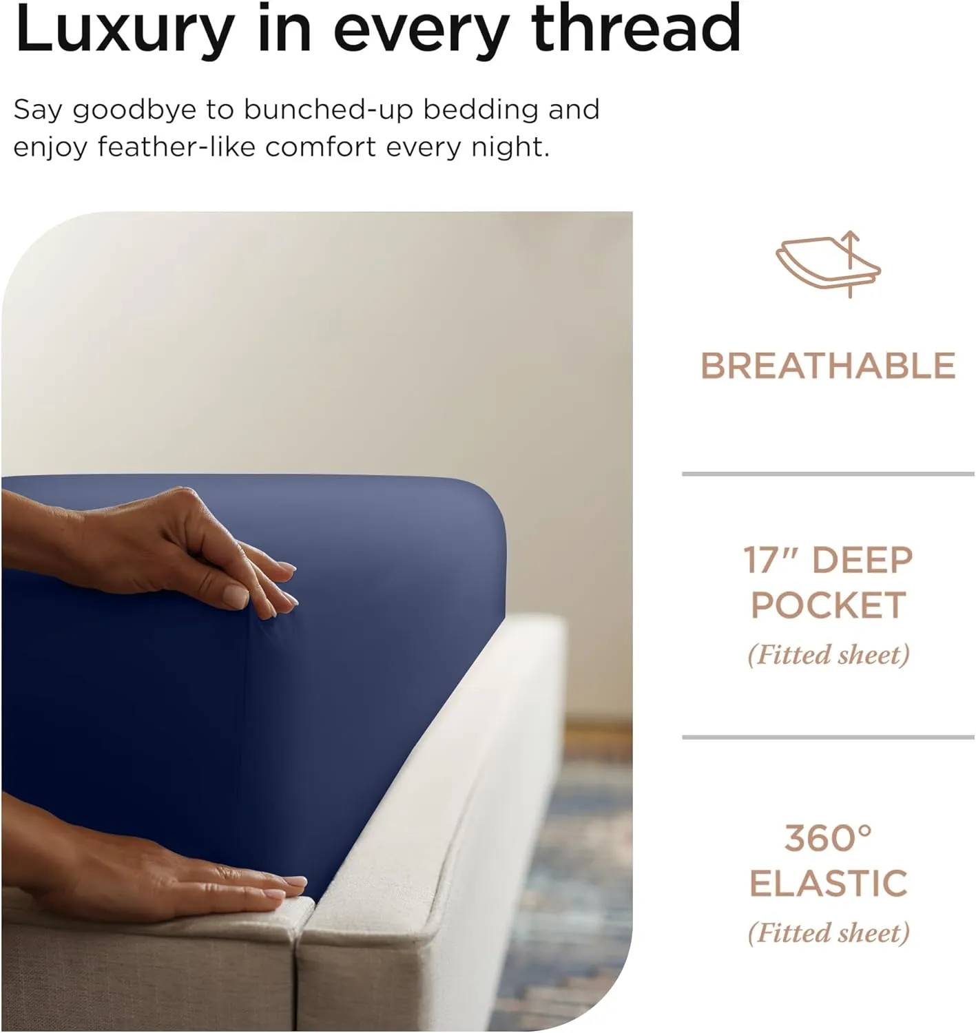 Threadmill American Supima King Size Cotton Sheets, 1200 Thread Count, 4 Piece Luxury Bed Sheets for King Mattress, 5 Star Hotel Quality Sheets with Elasticized Extra Deep Pocket, Folkstone Blue
