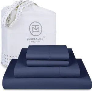 Threadmill Supima Cotton Queen Sheets - 1000 Thread Count, 4 Piece Luxury Bed Sheets, Sateen Weave Hotel Quality with Elasticized Deep Pocket, Folkstone Blue
