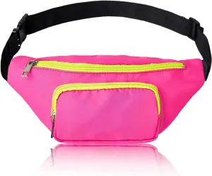 Three Pockets Neon Retro 80s Fanny Pack for Women Men Travel Festival Theme Party Vintage Rave Accessories Plus Size Belt Bag Hot Pink
