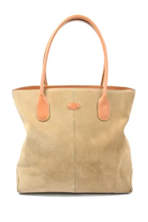 Tod's Large Tan Suede Tote Shopper w/ Built-in Crossbody Leather Bag