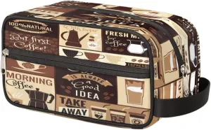 Toiletry Bag Coffee Topics Cafe Design for Women Men, Travel Makeup Bag Pouch,Shaving Dopp Kit Organizer Storage Bags Multifunction for Toiletries Accessories