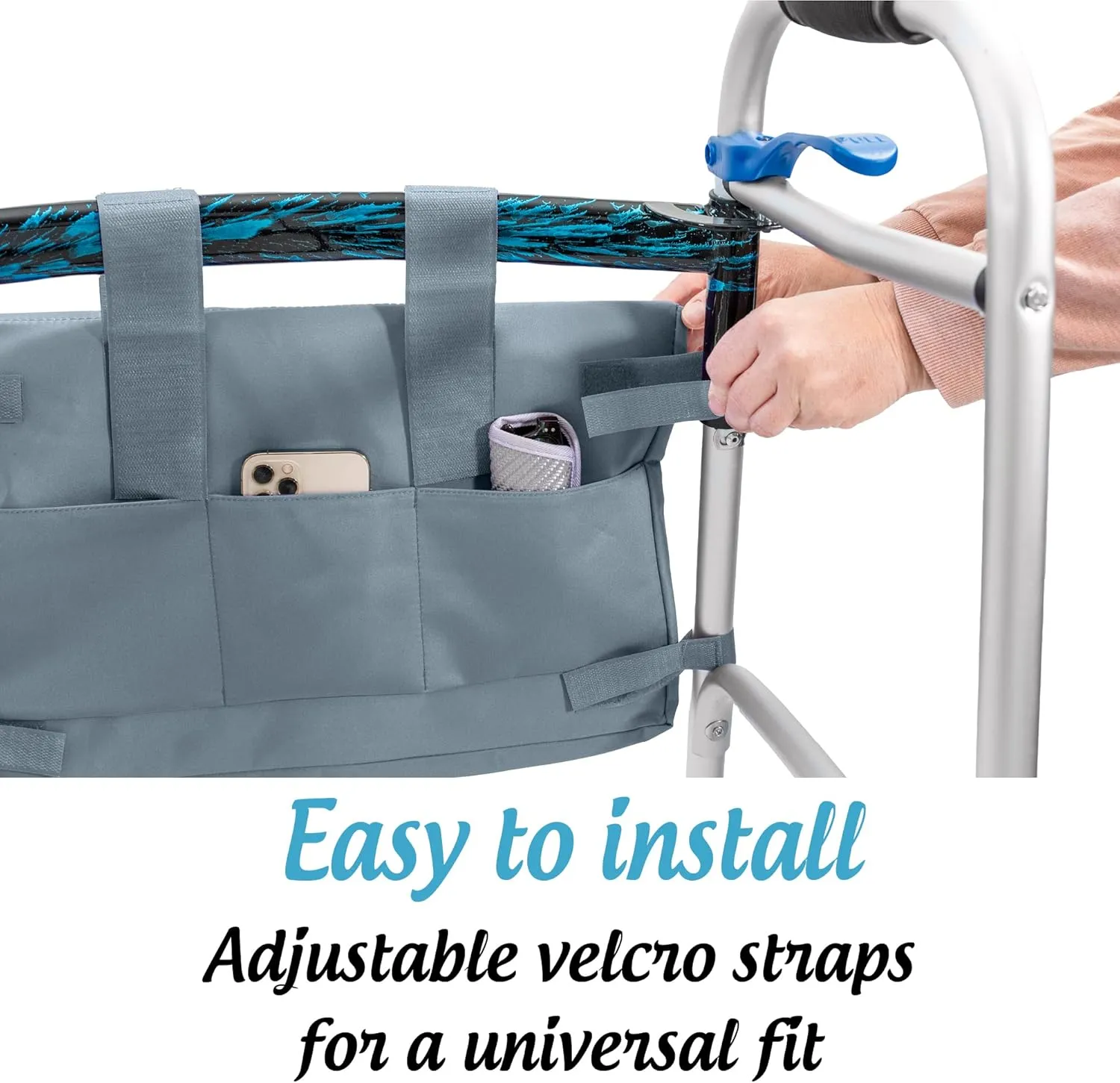 Top Glides Extra-Large Universal 6-Pocket Walker Bag/Tote/Pouch (Dark Gray)