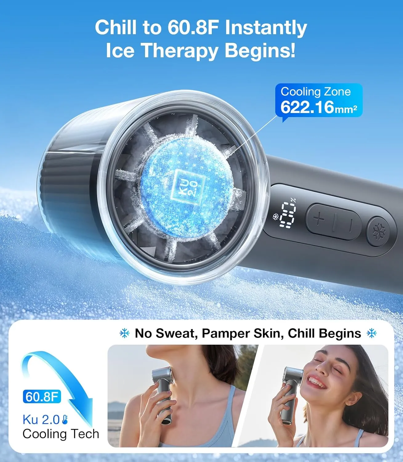 TORRAS COOLiFY iva Handheld Fan with Ice Cooler, [Chill to 60.8F in 1s] 0-100 Speed, Super Mini Powerful Portable Fan, 5000mAh Rechargeable Hand Fan, Travel Essentials, Gifts for Dad Husband,Charcoal