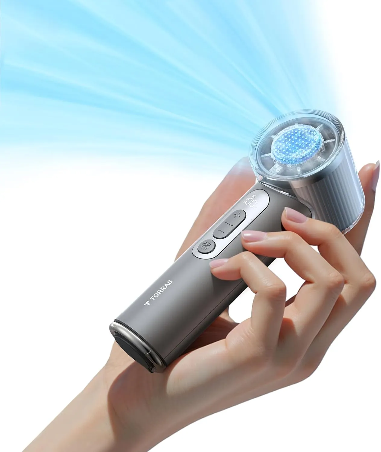 TORRAS COOLiFY iva Handheld Fan with Ice Cooler, [Chill to 60.8F in 1s] 0-100 Speed, Super Mini Powerful Portable Fan, 5000mAh Rechargeable Hand Fan, Travel Essentials, Gifts for Dad Husband,Charcoal