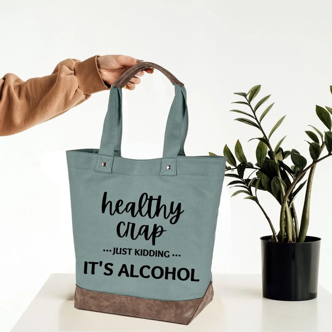 tote bag for women, canvas, grocery, beach, reusable, all occasion tote bag "Healthy crap" (One Size, Prickly pear cactus)