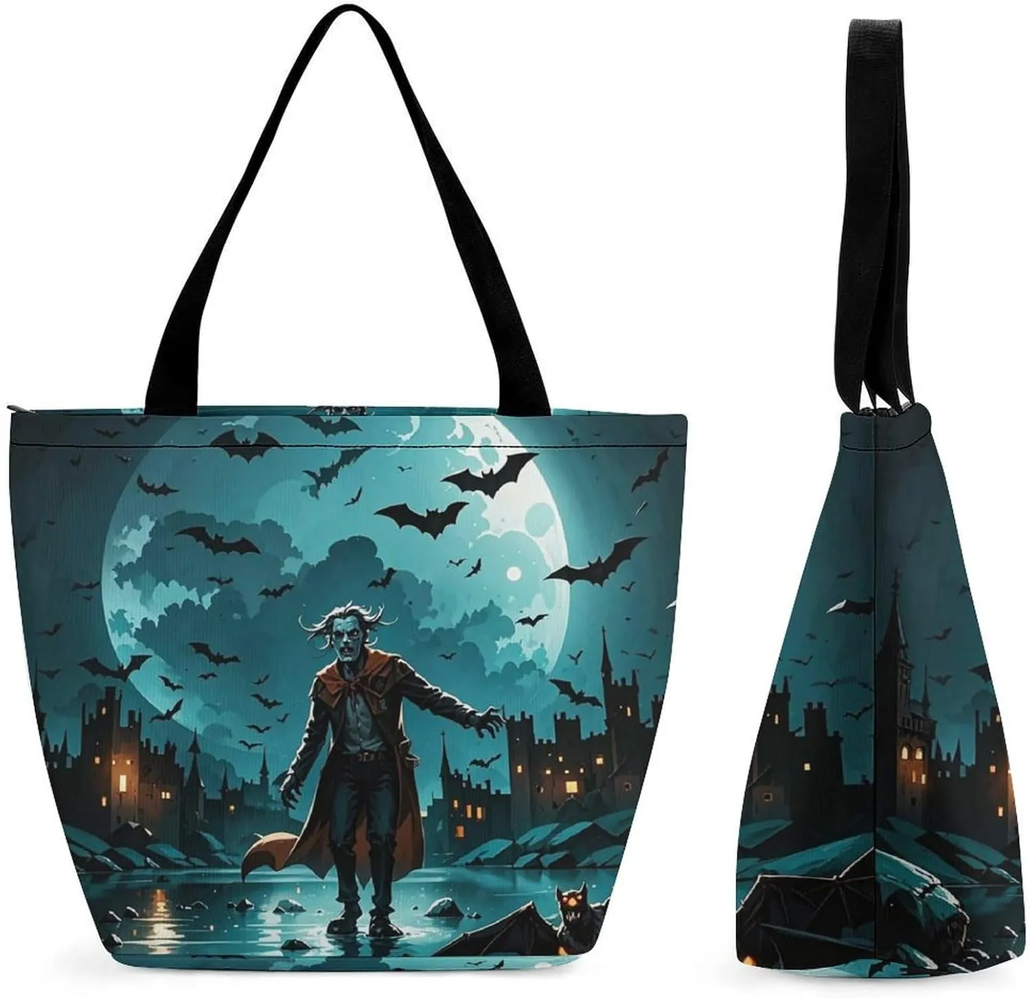 Tote Bag for Women Shoulder Tote Purse Reusable Grocery Bag Zombies Walk Towards Abandoned Castles Aesthetic Shopping Bags