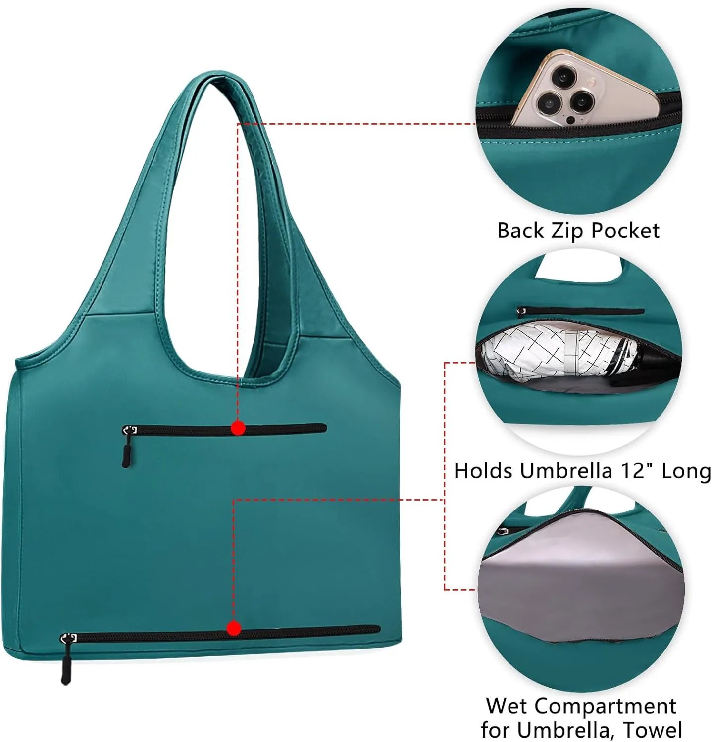 Tote Bag for Women with Wet Umbrella Compartment 13.3” Laptop Sleeve Zipper Shoulder Purse for Work/Shopping/Nursing