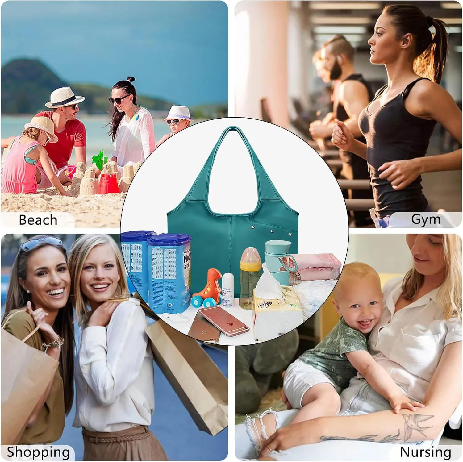 Tote Bag for Women with Wet Umbrella Compartment 13.3” Laptop Sleeve Zipper Shoulder Purse for Work/Shopping/Nursing
