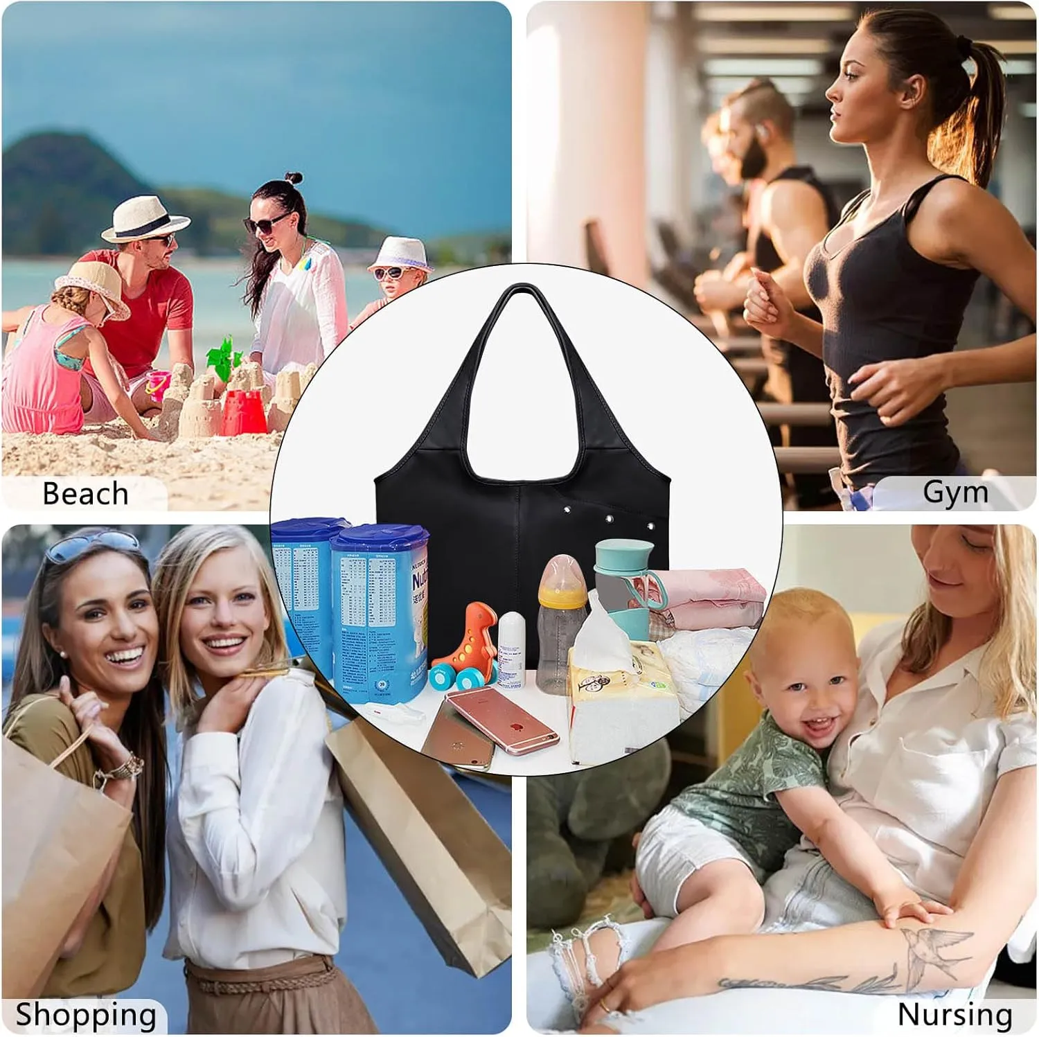 Tote Bag for Women with Wet Umbrella Compartment 13.3” Laptop Sleeve Zipper Shoulder Purse for Work/Shopping/Nursing