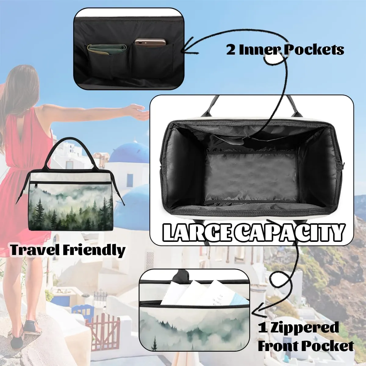 Tote Bag for Women with Zipper, Lightweight Travel Tote Bag Large Shoulder Bag Handbag for Work, Gym