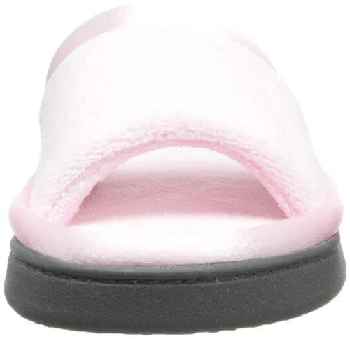 Totes isotoner Women's Microterry Slide Slipper with Satin Trim, Peony, 6.5/7