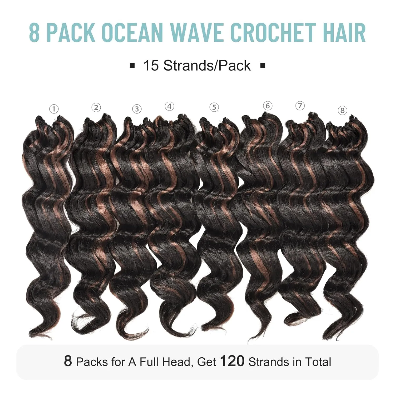 ToyoTree Ocean Wave Crochet Hair - 12 Inch 8 Packs Brown Highlight Mid-Length Curly Deep Wave Crochet Hair, Synthetic Ocean Wave Braiding Hair Extensions (12 Inch,P4/30-8P)