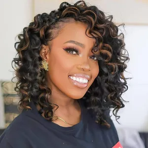 ToyoTree Ocean Wave Crochet Hair - 12 Inch 8 Packs Brown Highlight Mid-Length Curly Deep Wave Crochet Hair, Synthetic Ocean Wave Braiding Hair Extensions (12 Inch,P4/30-8P)