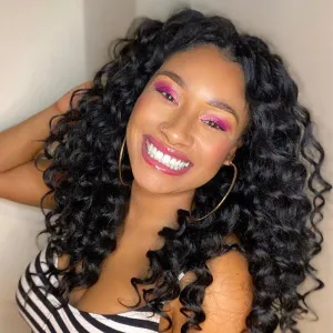 ToyoTree Ocean Wave Crochet Hair - 12 Inch 8 Packs Jet Black Mid-Length Curly Deep Wave Crochet Hair, Synthetic Ocean Wave Braiding Hair Extensions (12 Inch,#1-8P)