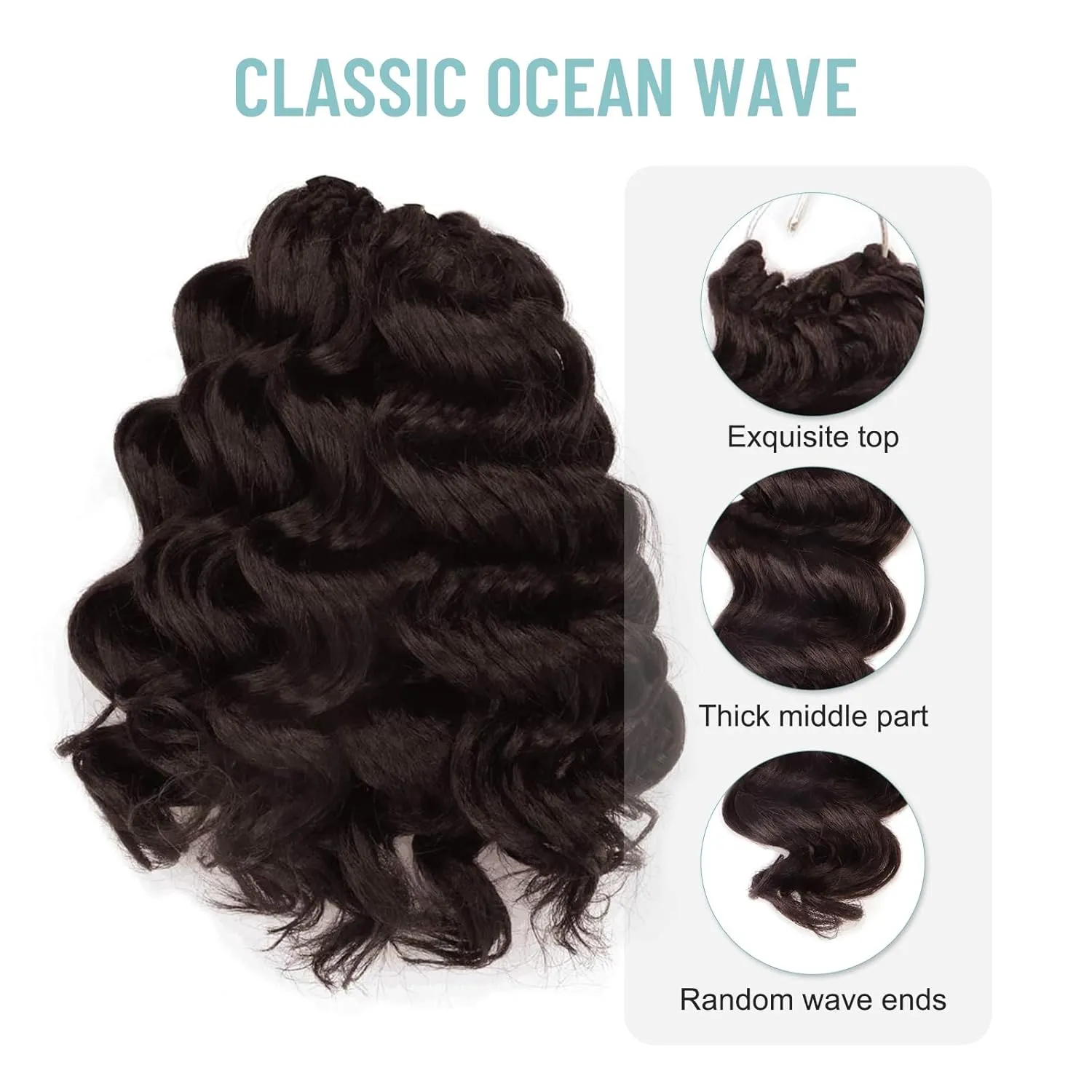 ToyoTree Ocean Wave Crochet Hair - 12 Inch 8 Packs Light Brown Mid-Length Curly Deep Wave Crochet Hair, Synthetic Ocean Wave Braiding Hair Extensions (12 Inch,#4-8P)