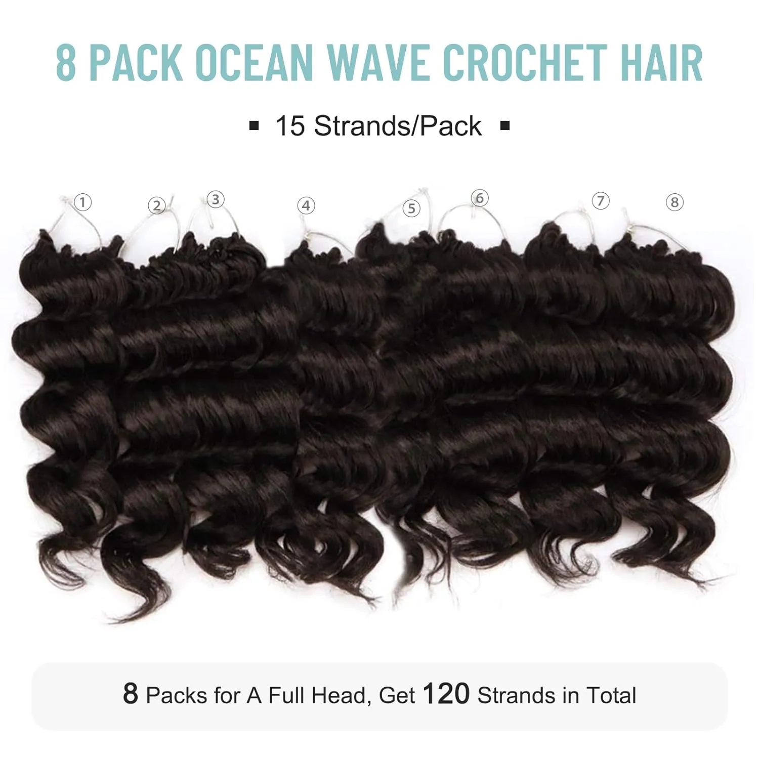 ToyoTree Ocean Wave Crochet Hair - 12 Inch 8 Packs Light Brown Mid-Length Curly Deep Wave Crochet Hair, Synthetic Ocean Wave Braiding Hair Extensions (12 Inch,#4-8P)