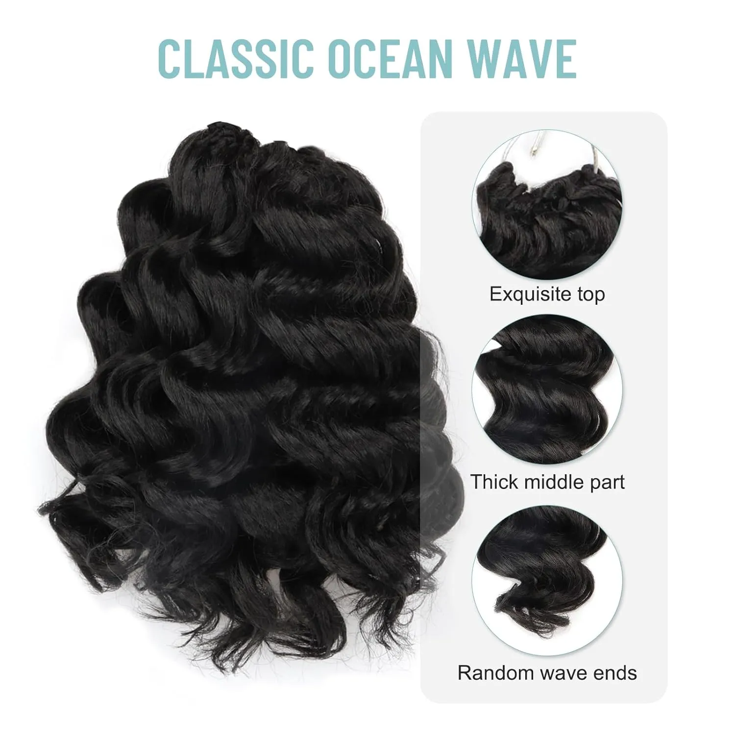 ToyoTree Ocean Wave Crochet Hair - 12 Inch 8 Packs Natural Black Mid-Length Curly Deep Wave Crochet Hair, Synthetic Ocean Wave Braiding Hair Extensions (12 Inch,1B-8P)