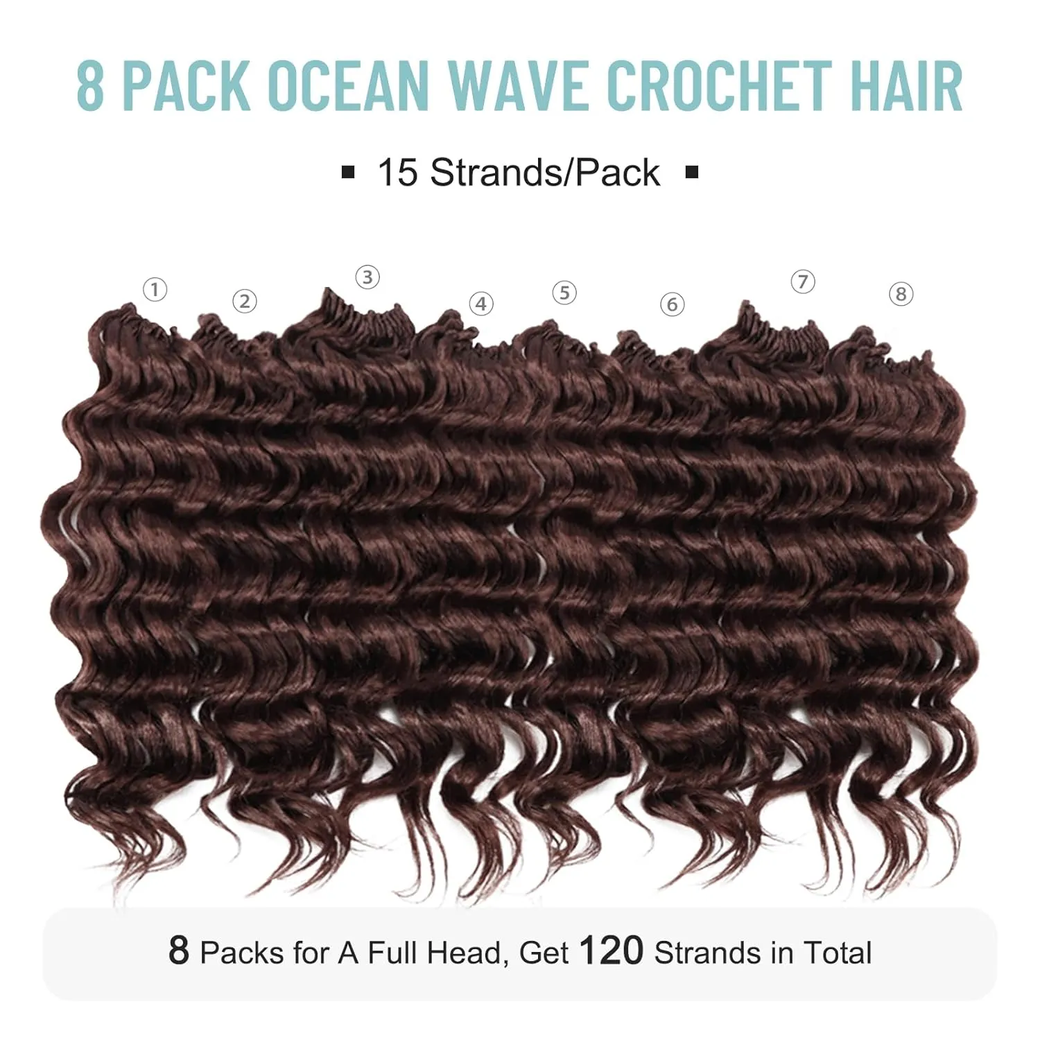 ToyoTree Ocean Wave Crochet Hair - 12 Inch 8 Packs Wine Red Mid-Length Curly Deep Wave Crochet Hair, Synthetic Ocean Wave Braiding Hair Extensions (12 Inch,99J-8P)