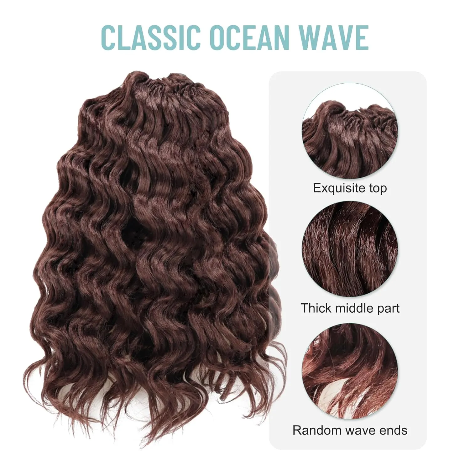 ToyoTree Ocean Wave Crochet Hair - 12 Inch 8 Packs Wine Red Mid-Length Curly Deep Wave Crochet Hair, Synthetic Ocean Wave Braiding Hair Extensions (12 Inch,99J-8P)