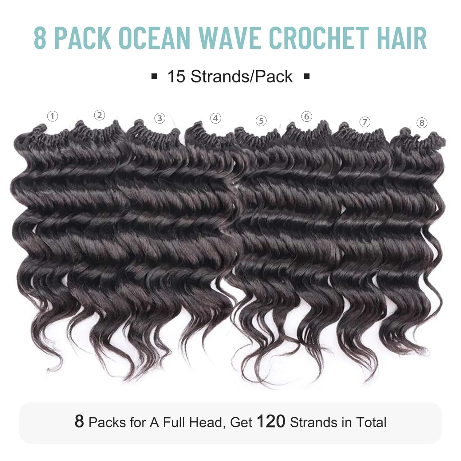 ToyoTree Ocean Wave Crochet Hair - 9 Inch 8 Packs Dark Brown Short Curly Deep Wave Crochet Hair, Synthetic Ocean Wave Braiding Hair Extensions (9 Inch,#2-8P)