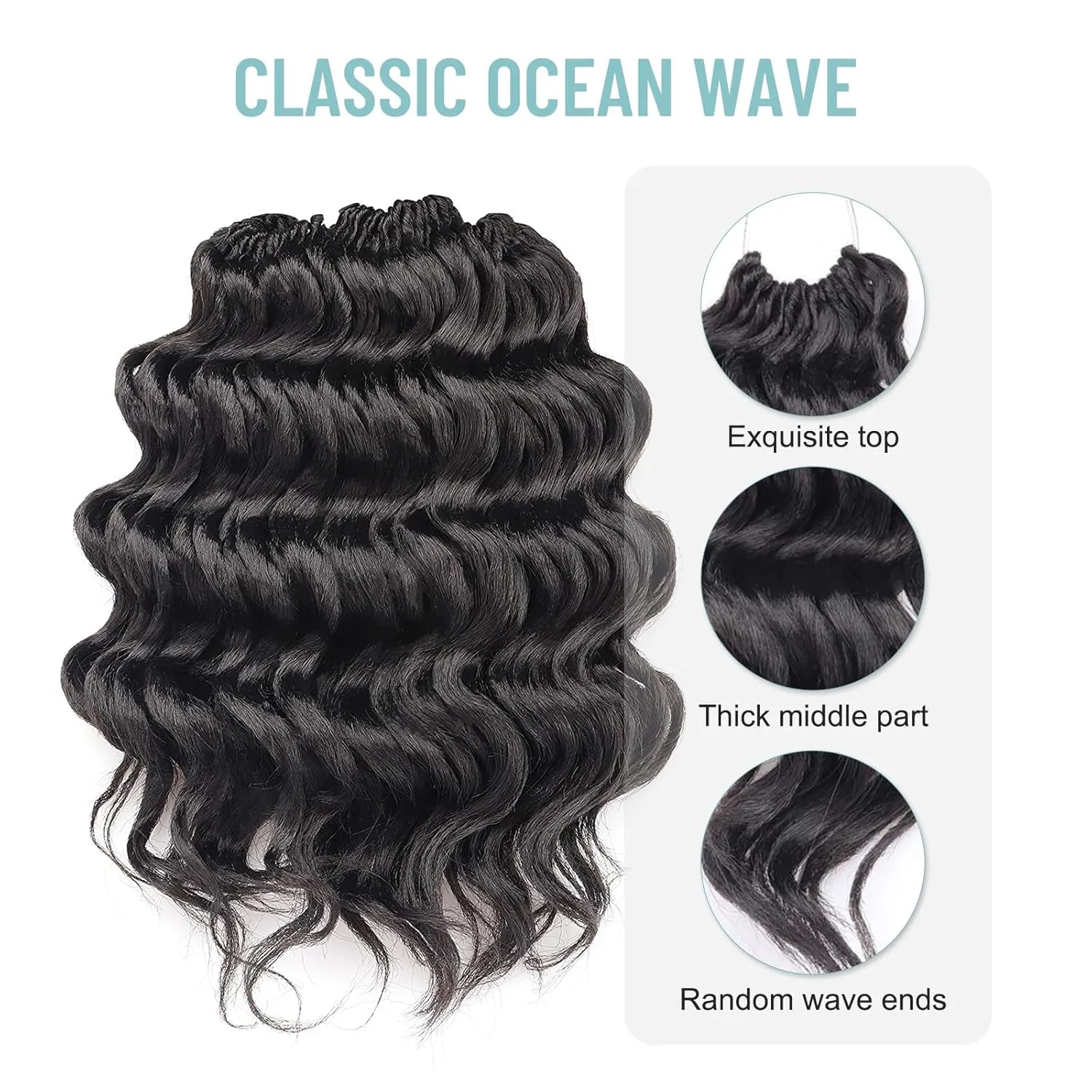 ToyoTree Ocean Wave Crochet Hair - 9 Inch 8 Packs Dark Brown Short Curly Deep Wave Crochet Hair, Synthetic Ocean Wave Braiding Hair Extensions (9 Inch,#2-8P)