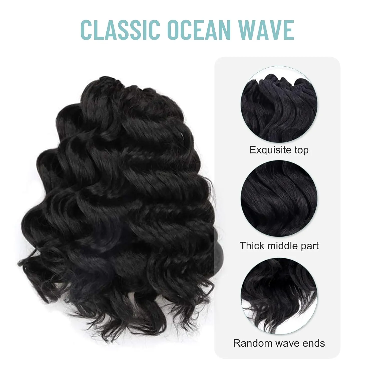 ToyoTree Ocean Wave Crochet Hair - 9 Inch 8 Packs Jet Black Short Curly Deep Wave Crochet Hair, Synthetic Ocean Wave Braiding Hair Extensions (9 Inch,#1-8P)