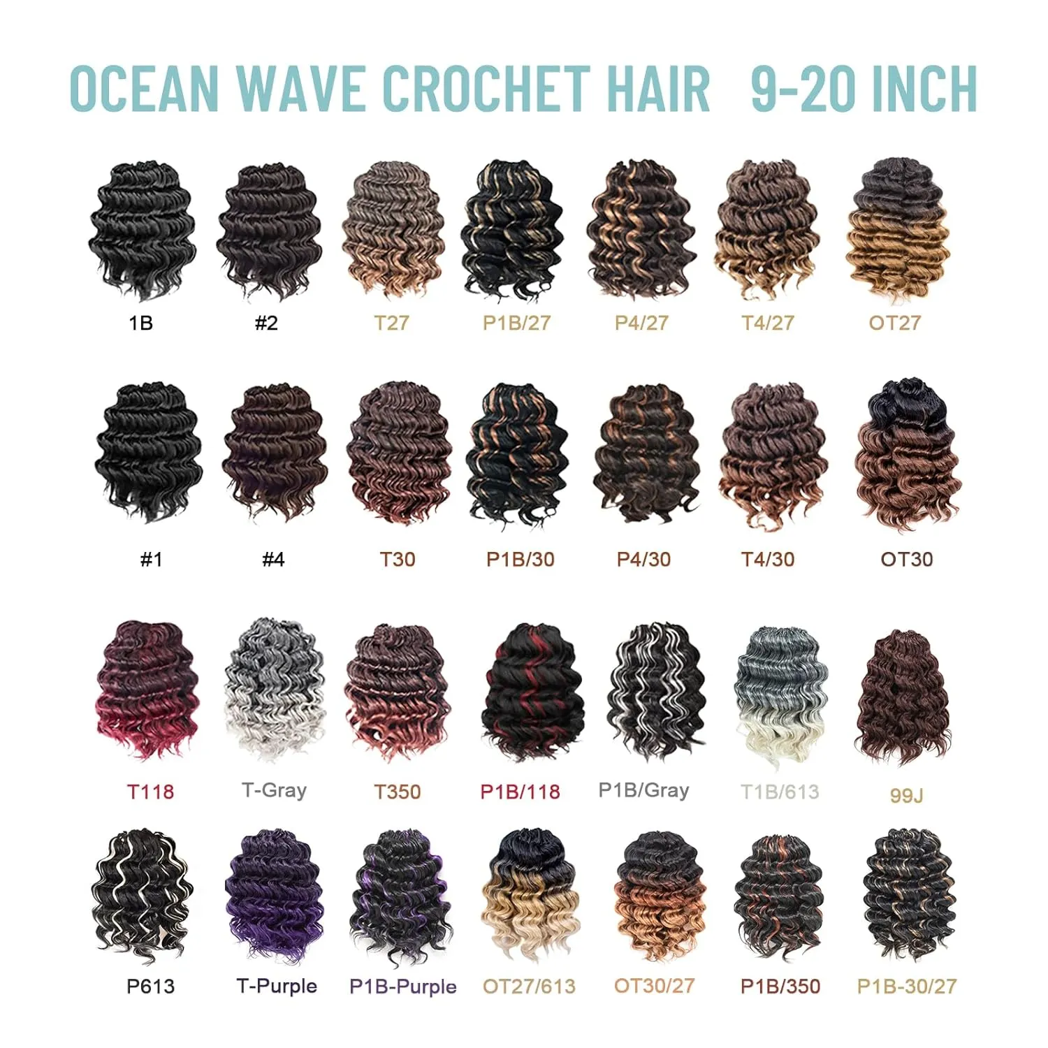 ToyoTree Ocean Wave Crochet Hair - 9 Inch 8 Packs Jet Black Short Curly Deep Wave Crochet Hair, Synthetic Ocean Wave Braiding Hair Extensions (9 Inch,#1-8P)