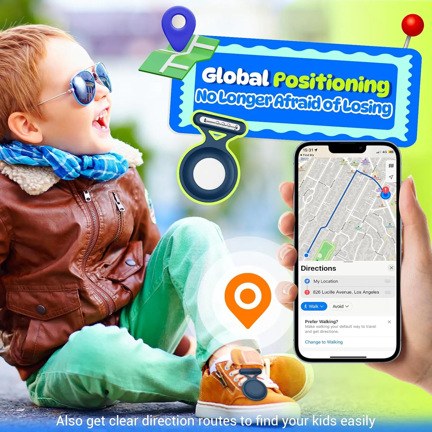 Tracker for Kids, Tracking Device for Kids with Hidden Holder with Safety Pin, No Monthly Fee, Compatible with Apple FindMy App, Bluetooth Tracker Anti-Lost, Pet Tracker for Clothes, Backpack (Blue)
