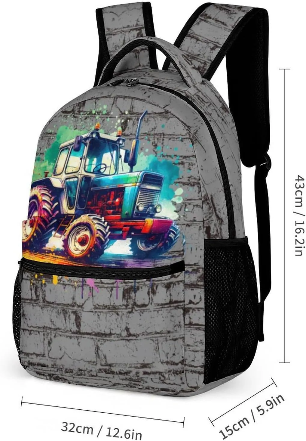 Tractor Backpack for Kids Girls Boys School, 16 Inches Cute Tractors Theme Bookbag, Adjustable, Lightweight, Large Capacity, Colorful Daily Casual Backpacks