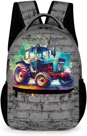 Tractor Backpack for Kids Girls Boys School, 16 Inches Cute Tractors Theme Bookbag, Adjustable, Lightweight, Large Capacity, Colorful Daily Casual Backpacks