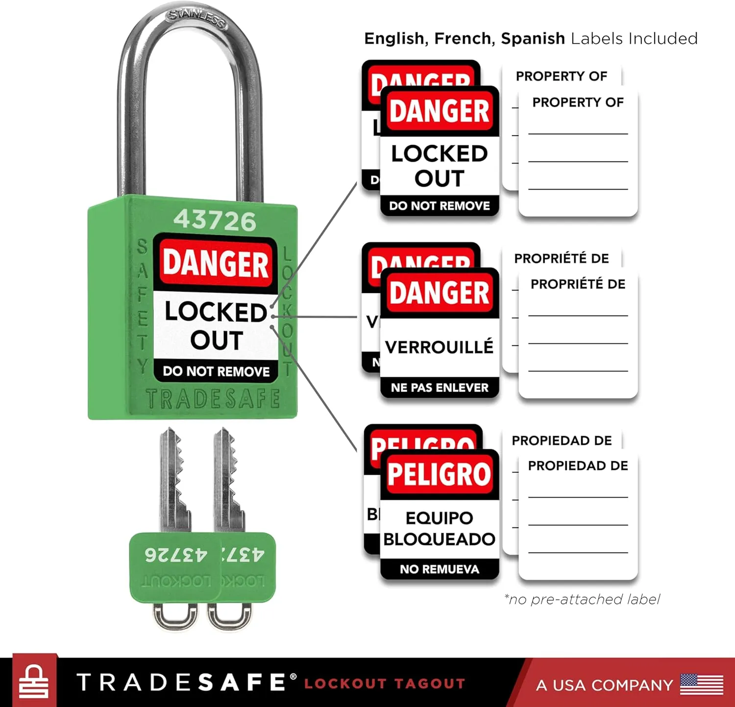 TRADESAFE Lockout Tagout Locks Set - 10 Green Keyed Alike Padlocks, 2 Keys Per Lock, OSHA Compliant Loto Locks for Lock Out Tag Out Stations, Premium Grade