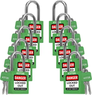 TRADESAFE Lockout Tagout Locks Set - 10 Green Keyed Alike Padlocks, 2 Keys Per Lock, OSHA Compliant Loto Locks for Lock Out Tag Out Stations, Premium Grade