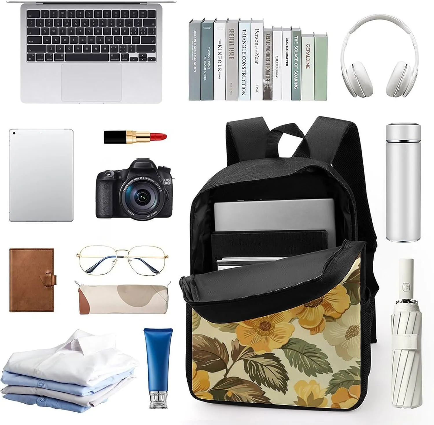 Travel Backpack for Men Women Daypack Large Flowers And Leaves Laptop Backpack Computer Bag Business Work Bag for Work