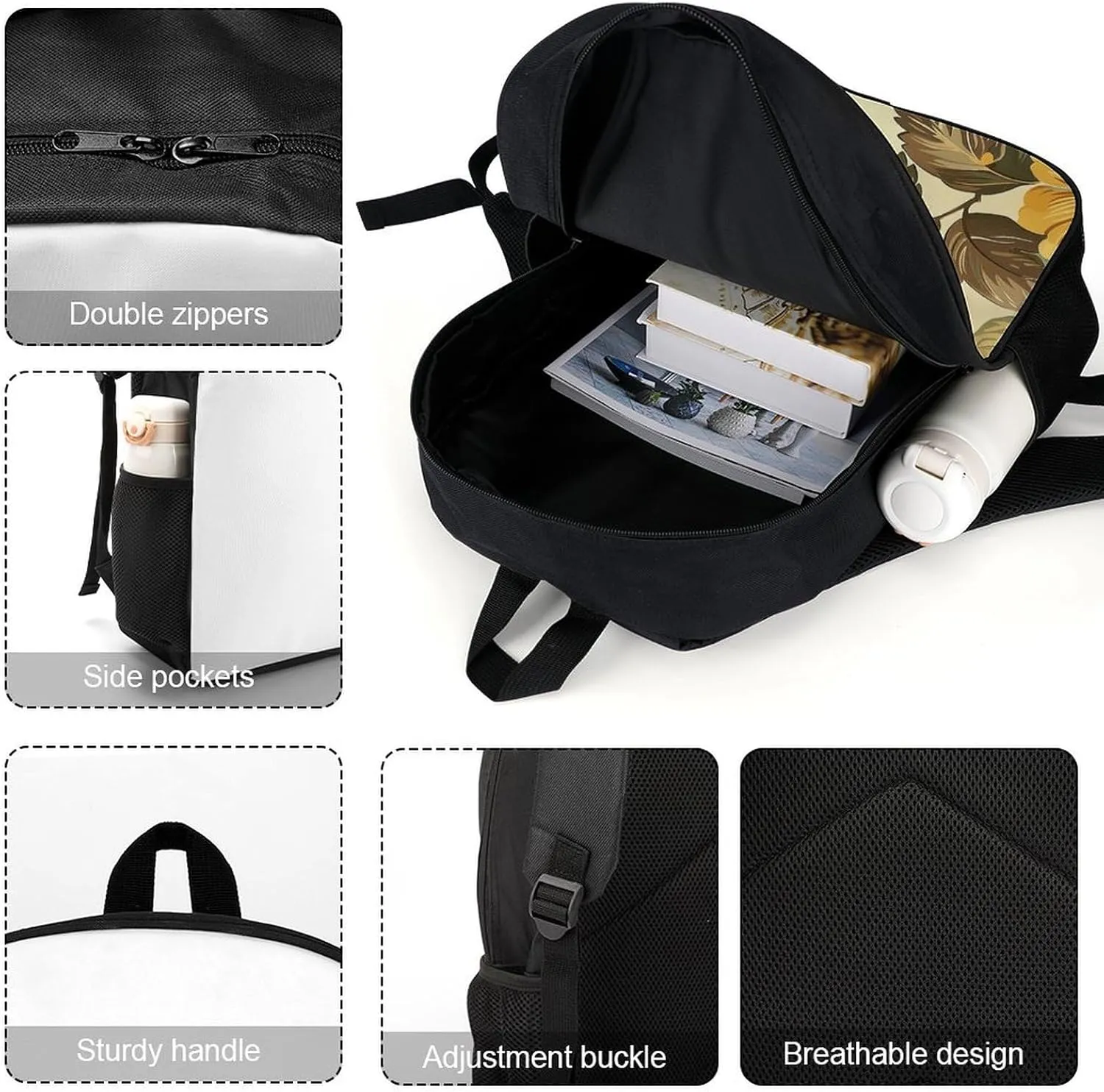 Travel Backpack for Men Women Daypack Large Flowers And Leaves Laptop Backpack Computer Bag Business Work Bag for Work