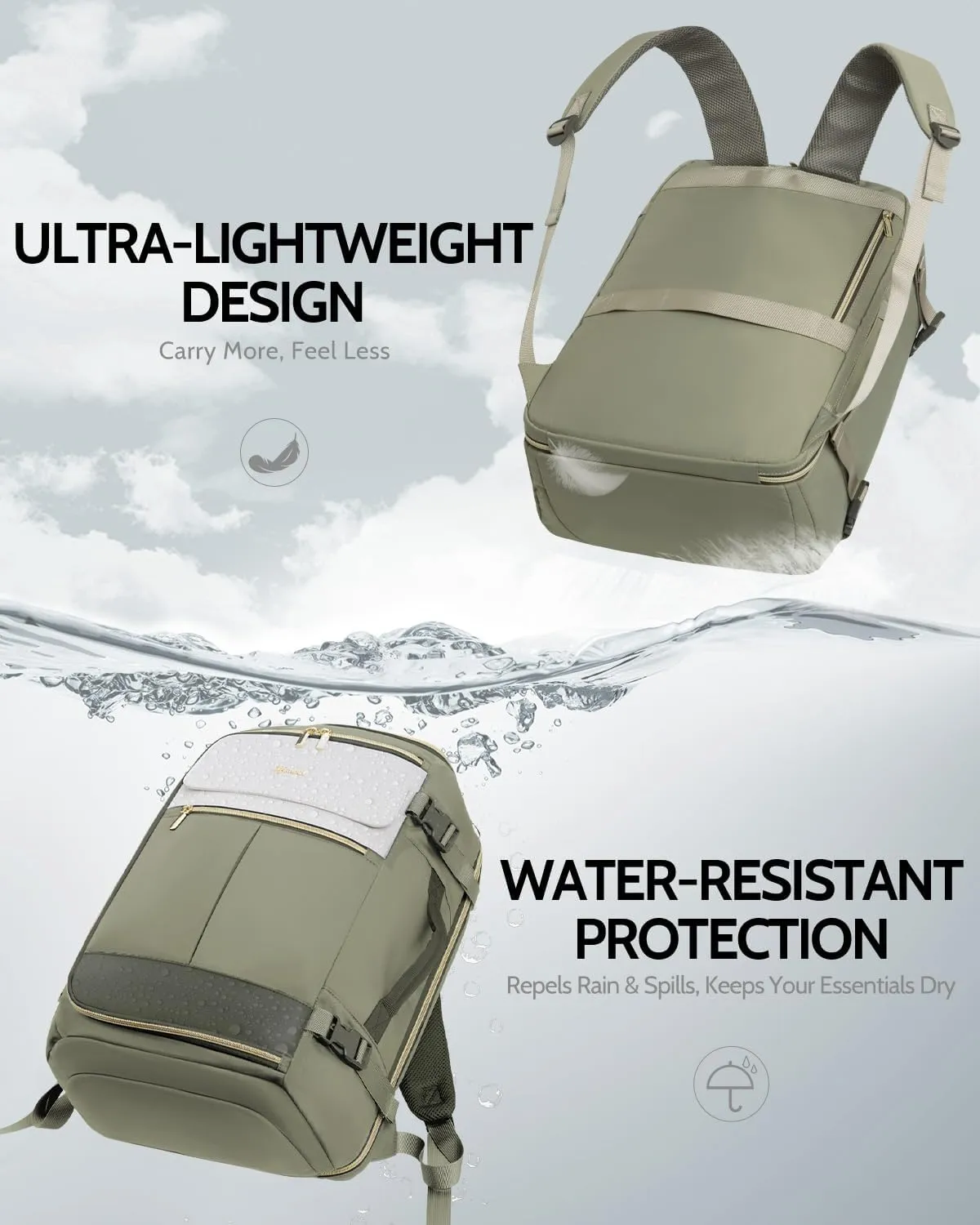 Travel Backpack for Women, 40L Carry On Backpacks Flight Approved, 18x14x8 Inches Personal Item Travel Bag, Large Backpack for Travel fits 17.3” Laptop, Waterproof Weekender Bag