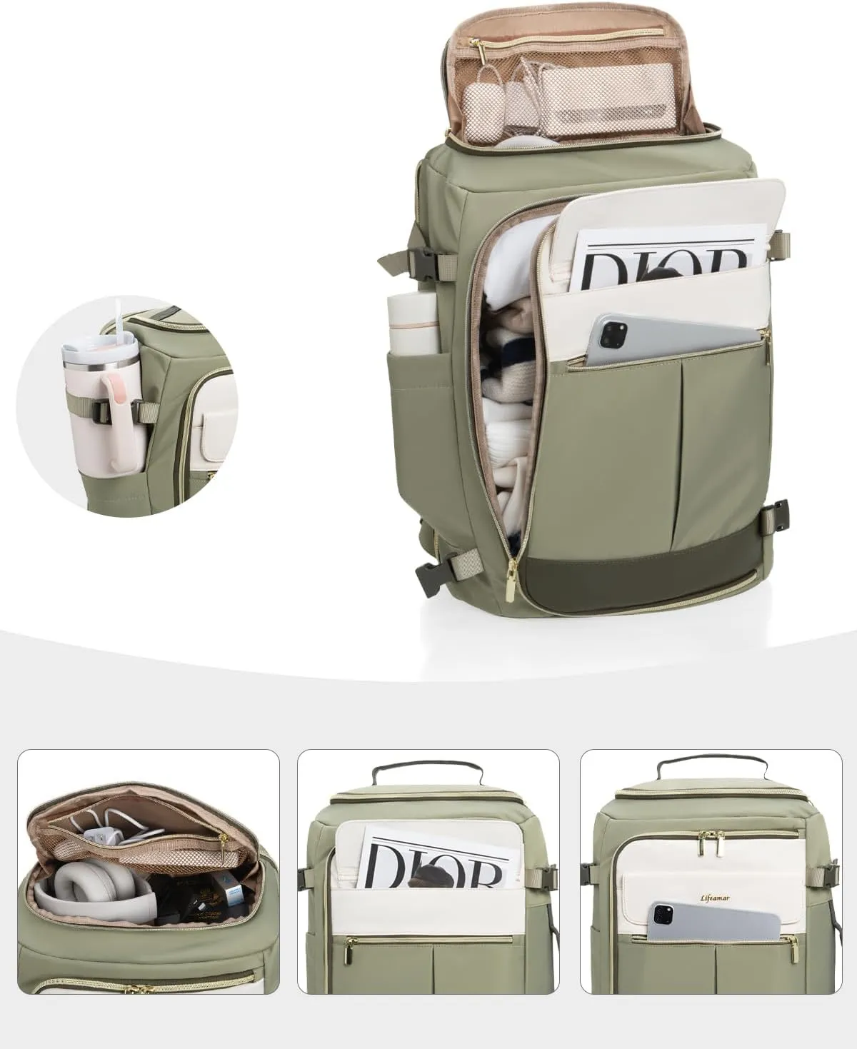Travel Backpack for Women, 40L Carry On Backpacks Flight Approved, 18x14x8 Inches Personal Item Travel Bag, Large Backpack for Travel fits 17.3” Laptop, Waterproof Weekender Bag