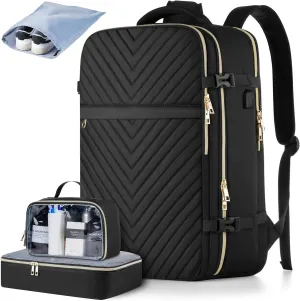 Travel Backpack for Women, Flight Approved Carry On Backpack for Airplanes with 3 Packing Cubes, Large 40L Suitcase Backpacks Lightweight Luggage Bags Fit 17 Inch Laptop, Black