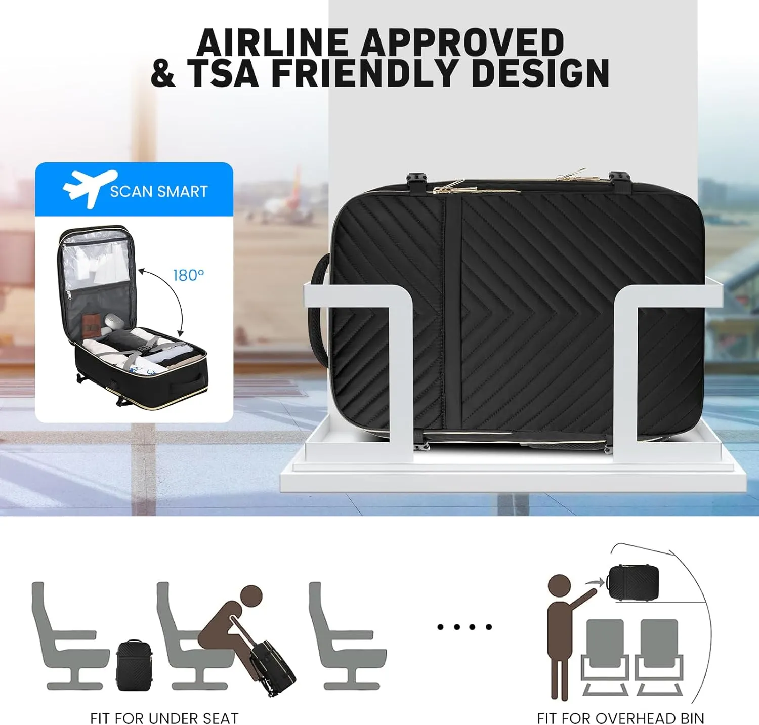 Travel Backpack for Women, Flight Approved Carry On Backpack for Airplanes with 3 Packing Cubes, Large 40L Suitcase Backpacks Lightweight Luggage Bags Fit 17 Inch Laptop, Black