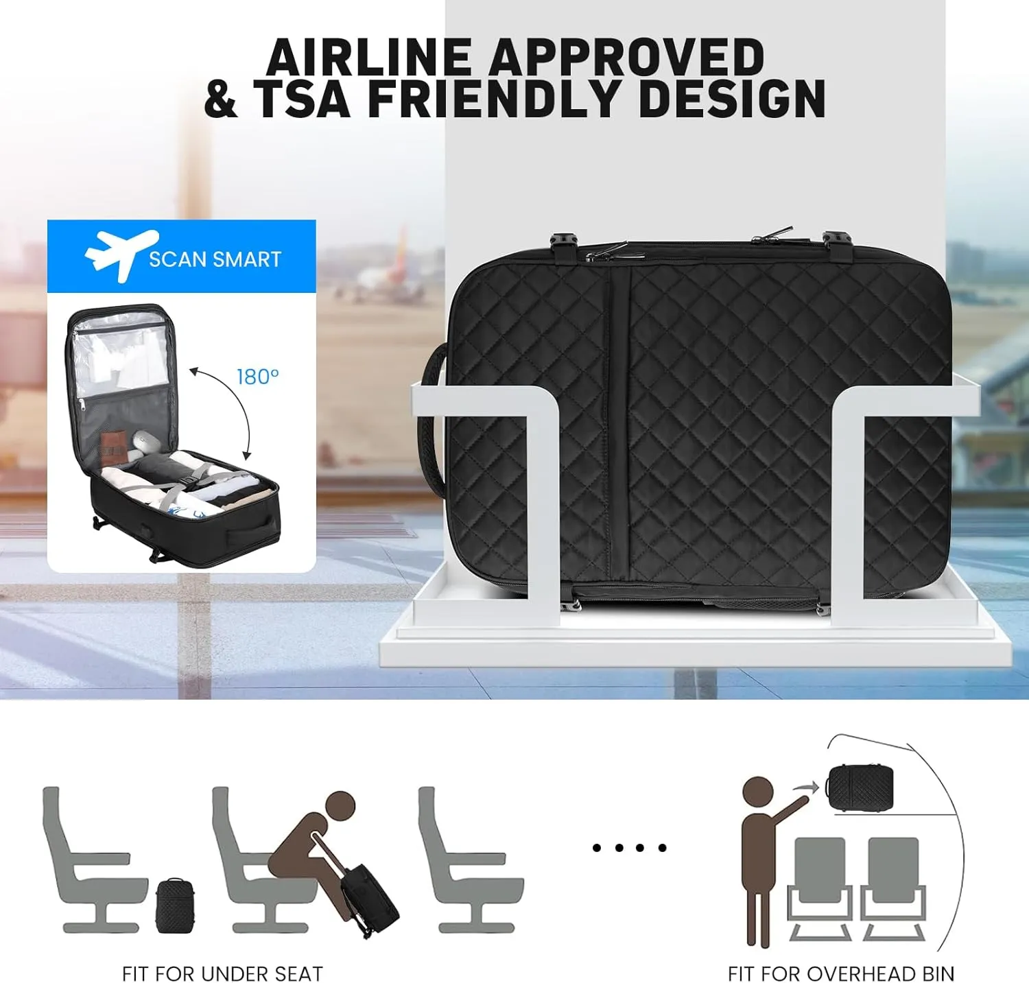 Travel Backpack for Women, Flight Approved Carry On Backpack, Large 40L Suitcase Backpacks Waterproof Luggage Bag Weekender Daypack Fit 17 Inch Laptop, Black(gun zipper)