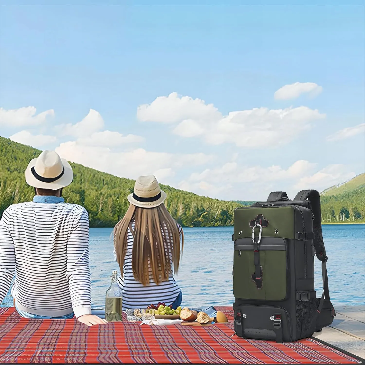 Travel Backpack Large Capacity Shoulder Bag for Outdoor Activities 60L Expandable Flight Backpack Men's Women's Hiking Waterproof Sturdy Oxford Cloth Backpacks Green