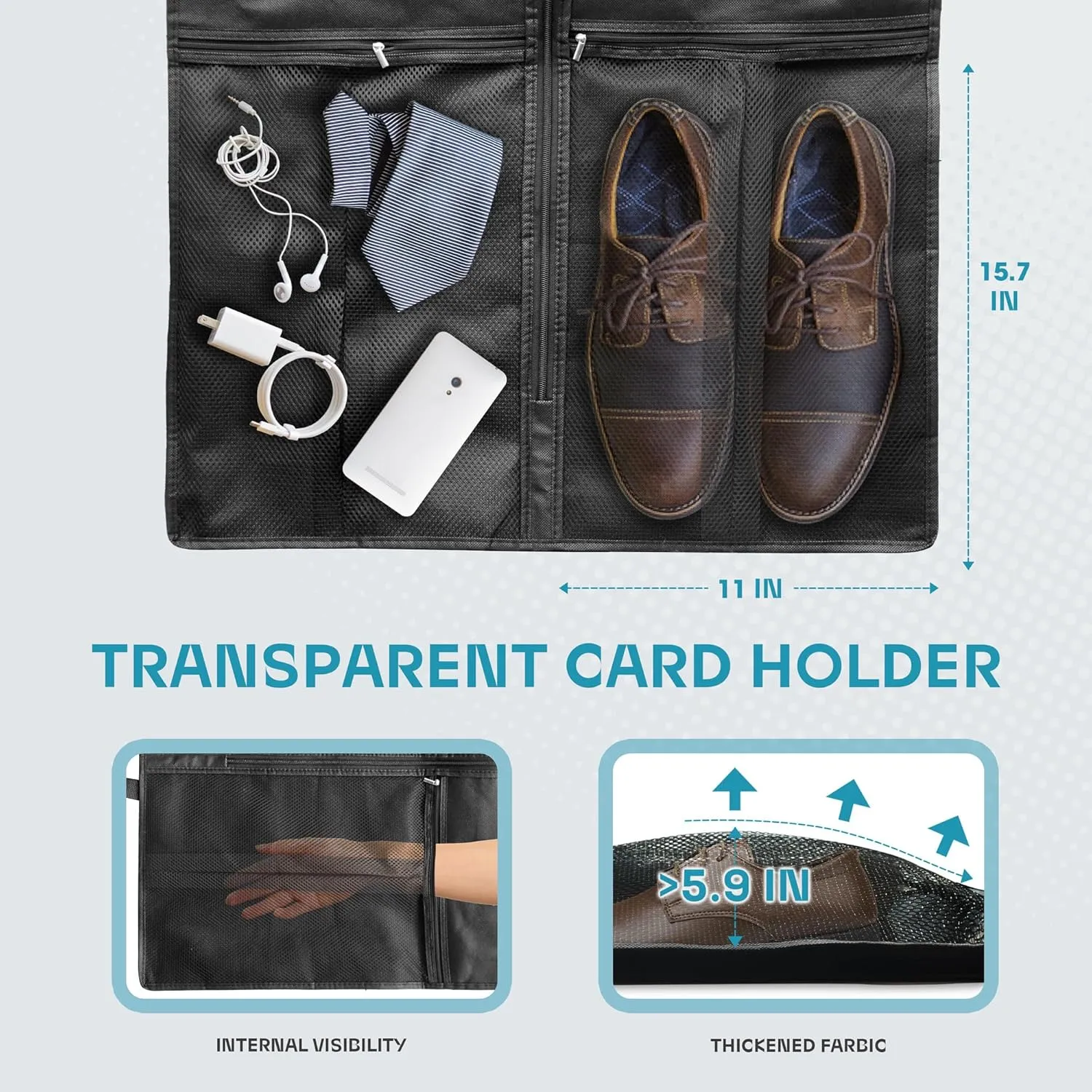 Travel Garment Bag with Zipper Pocket, Suit Bag for Suits, Dresses, Coats