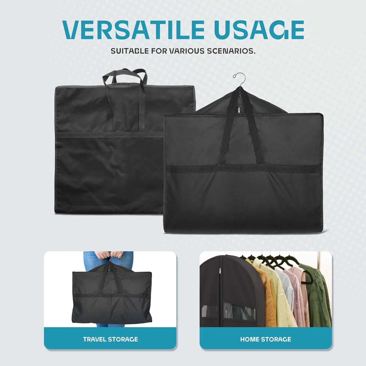 Travel Garment Bag with Zipper Pocket, Suit Bag for Suits, Dresses, Coats